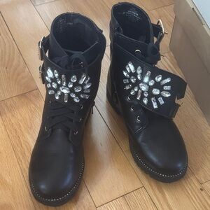 Kurt Geiger Black Crystal Embellished Combat Boots